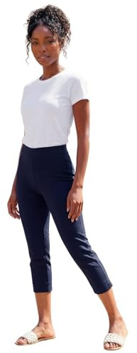Roman Cropped Trousers for Women UK Ladies Capri Leggings Summer Pants Short Crop Stretch 3/4 Length Three Quarter Pedal Pusher Clothes Elasticated Bengaline Cut Off - Navy Blue - Size 12