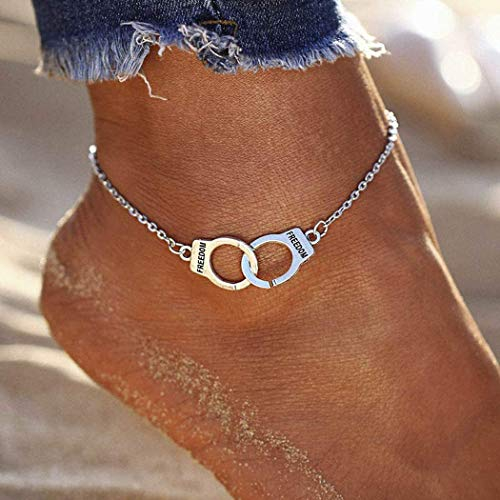 Yean Handschellen Fußkettchen Silber Fußkettchen Punk Fußkette für Frauen und Mädchen