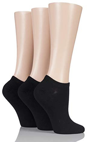 SockShop Ladies Bamboo Trainer Liners Pack of 3 (Black, 4-8)