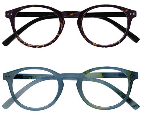 OPULIZE Zen Fernbrille 2er Pack Kurzsichtigkeit Kleine Runde Rahmen Federscharniere Kratzfest Dunkelbraune Türkis Herren Damen MM24-2Q -1.50