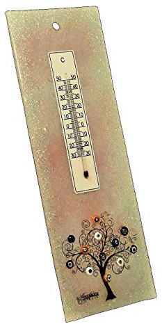 SOSPIRI VENEZIA Termometro Interni Esterni Temperatura Analogica da -30 a +50 °C Albero della Vita Vetro Murano Decorato Murrine Realizzato a Mano Made Italy (10X30 Rosa)