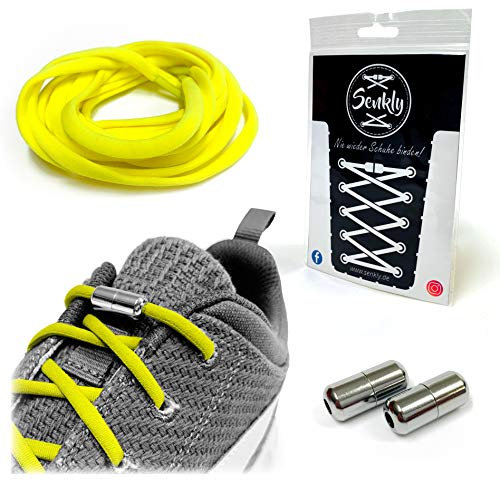 Senkly Lacets élastiques avec capsule en métal pour baskets, jaune fluo/argenté, 40