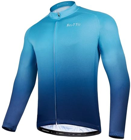 ROTTO Cycling Jersey Mens Bike Shirt Long Sleeve Cycle Top with Pockets Gradient Color Series
