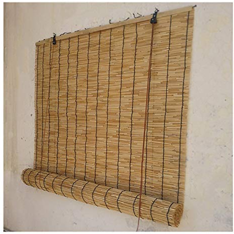GEREP Bambusrollos Natür Schilfrollos,Fenster Rollo Holz,mit Seitenzug Sichtschutz Raffrollo Bambus Rollo,für Fenster und Türen/Als zeigen / 1×2m