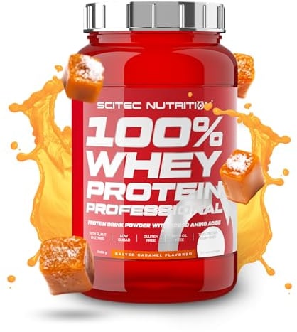 Scitec Nutrition 100% Whey Protein Professional - Molkenprotein-Komplex | Aus Konzentrat und Isolat - mit Verdauungsenzymen und zusätzlichen Aminosäuren - 920 g, Salziges Karamell