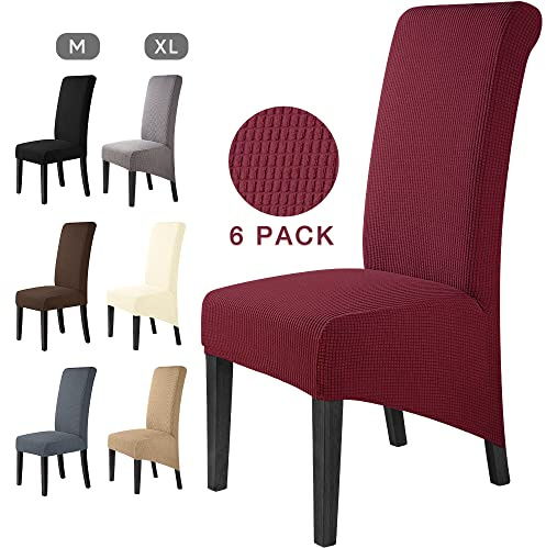 Stuhlhussen 6 Stück Elegante Stuhlbezüge Stretch Stuhlbezug Elastische Spandex XL Stuhlhussen Universal Stretchhusse Abnehmbare Waschbar Stuhlbezug für Hotel ,große Esszimmerstühle(6 Stück,Rotwein)-XL