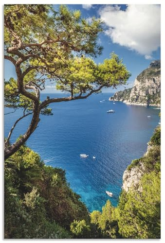 ARTland Wanddeko Wandbild Alu Verbundplatte für Innen & Outdoor Bild 60x90 cm Landschaftsbilder Meer Strand Küste Felsen Capri Italien U2IU