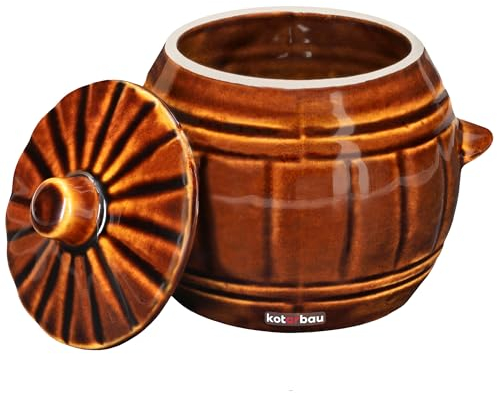 KOTARBAU® Pot de fermentation en argile 1 litres - Pot à concombre en grès pour fermentation avec couvercle