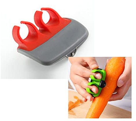 1 Pcs Palm Peeler Anti-Cutting Hand Melon Shaver Kitchen Creative Stainless Steel paring Knife Two-Finger Planer,Apple Potato Peelers for Kitchen,Vegetable Peeler (Red)