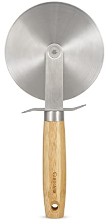 Culinare Naturals Pizzaschneider, Pizzaroller aus Edelstahl mit Griff aus natürlichem Bambus, 22cm, Pizza Cutter, C70004
