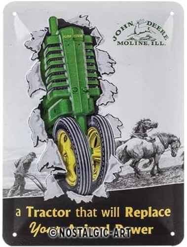 Nostalgic-Art Retro Blechschild, 15 x 20 cm, John Deere – Tractor & Animal Power – Geschenk-Idee für Traktor-Fans, Original Lizenzprodukt (OLP), aus Metall, Vintage Design, Blechschilder Sprüche
