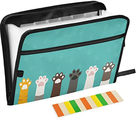 Dokumentenmappe mit 13 Fächern, für Hunde und Katzen, mit Etiketten, A4, tragbar, mit Reißverschluss für Rechnungen, Dokumente