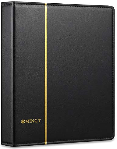 Leerer Premium PU Classic Binder, 4 Ringbuchalben Einsteckbuch für Briefmarken, Dokumente, Münzen, Banknoten (Schwarz)