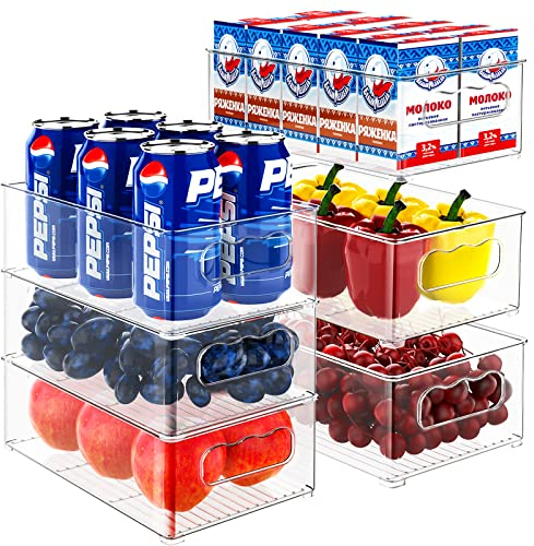 changshengda Fridge Storage Organisers - 6 Pack (3 Medium, 3 Large) Fridge Organisers, Fridge Organisers for Pantry, Freezer, Cabinet, Drawer