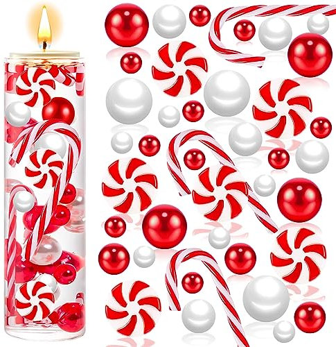 120Pcs Christmas Vase Filler, White and Red Candy Cane Decor, Christmas Vase Fillers for Home Table Decorations
