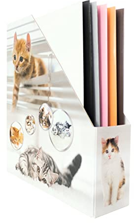 HERMA 19717 Stehsammler A4 mit Katzen Motiv, 7,5 cm breit, faltbar, stabile Pappe, schmaler Zeitschriftenhalter für Mädchen & Jungen, Stehordner zum Aufbewahren von Dokumenten, Unterlagen, Mappen