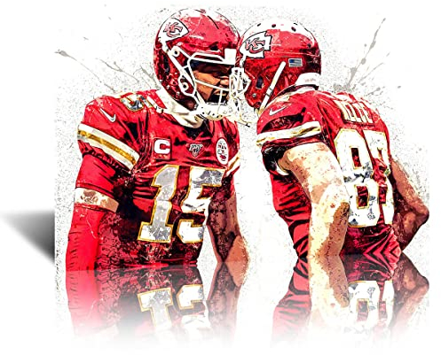 Patrick Mahomes Poster Travis Kelce Wandkunst Fußball Bilder Sport Wanddekoration für Männer Zimmer Schlafzimmer gerahmt 30,5 x 40,6 cm