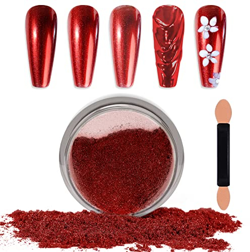 Laza Chrome Nagel Pulver Spiegel Effekt Metallic Staub Holographische Glitter Glasierte Maniküre Dekoration Reflektierendes Pigment für DIY Gel Polish Nail Art, Harz Handwerk, Geschenke-Rot