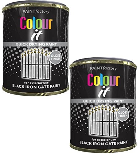 Q&H 300ML Black Iron Gate Paint Restore Wrought Iron Gates Tin - Multi-Surface Outdoor Small Garden Door Painting Quick Drying Paints - Transform Gates & Railing Glossy Finish for Exterior Use DIY (2)