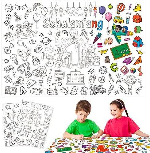 HAMOOM 2 Stück Einschulung Ausmaltischdecke Kinder Schulanfang Geschenke Mädchen Tischdecke zum Ausmalen Papier Ausmal Tischdecke Schultüte Inhalte für Schuleinführung Geschenk Zuckertüte Füllung
