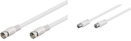 goobay 60722 Cavetto F per Antenna Satellitare SAT (80 dB), Schermatura Doppia, Bianco, 0.3 m Lunghezza del Cavo & 50910 Cavo antenna 2x schermato, spina coassiale nichelata alla presa coassiale