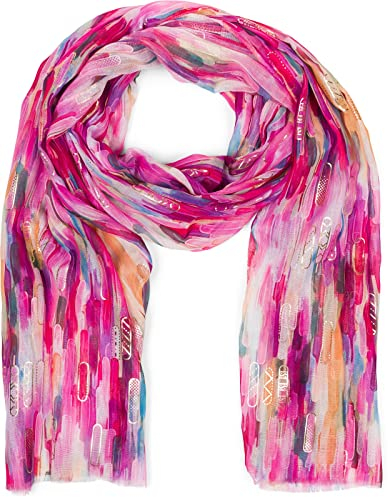 styleBREAKER Damen Schal mit buntem Streifen Farbverlauf Muster und Metallic Akzenten, Stola mehrfarbig gestreift 01016222, Farbe:Pink