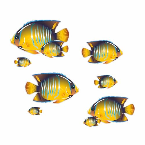 Coloured Bathroom Stickers [Waterproof] Photographic Quality Decal, Cartoon Decor Peel & Stick Perfect for Toilet, Cars & Other Home Projects. Tropical Fish Wall Art LaoGraphics® (Yellow&Blue)