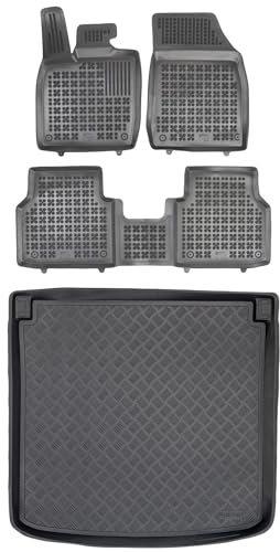 MOTOS Satz Gummifußmatten und PE Kofferraumwanne für Skoda Enyaq iV ab 2022 Verbessern Sie Ihren Reisekomfort mit Antirutschmatte Auto - Allwetter fußmatten Auto, Schutz vor Verschmutzung