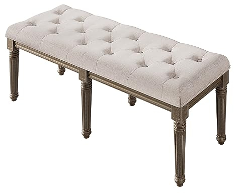 HAUSPROFI Sitzbank Polsterbank Pianobank Sitzhocker Klavierbank, Schminkbank Mit Gepolsterten und Geschnitzten Holzbeinen, Geeignet für Wohnzimmer, Flur, Schlafzimmer(Beige - 122 * 43 * 47 cm)
