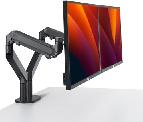 ALBERENZ® Doppelmonitorhalterung mit Gasfeder, Verstellbarer Monitorarm für 2 Bildschirme, 17-27 Monitore, ergonomisches Design, höhenverstellbar und neigbar, Farbe Dunkelgrau