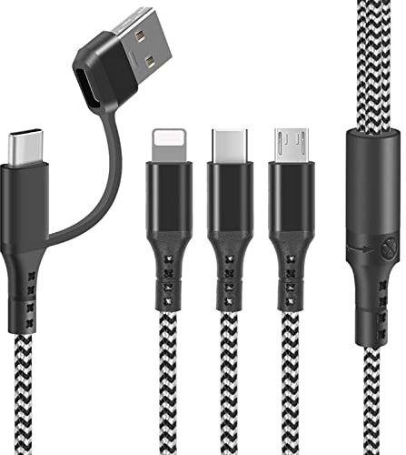 Multi Charger Cable, USB A/USB C 5 in 1 Fast Charging Cord Nylon Braided with iP Micro USB Type C Connector for Phone 16 Pro Max 15 14 13 12 11 8 7 6 Android Samsung Galaxy Huawei Xiaomi PS5-1.2M