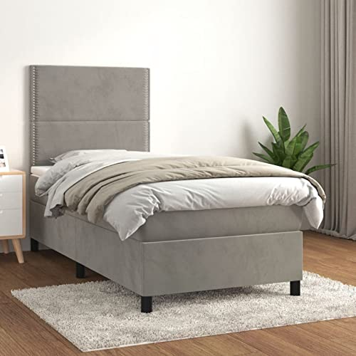 Festnight polsterbett 100 x 200 mit matratze und lattenrost bettkasten Boxspringbett mit Matratze Schlafzimmerbett Bett mit MatratzeBettrahmen Bettgestell einzelbett Hellgrau