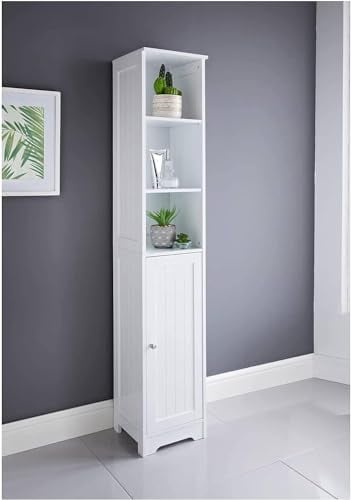 Homme Concept - White Tall Bathroom Cabinet, Narrow Bathroom Storage Cabinets Unit, Free Floor Standing Tallboy Cupboard, Slimline Multi-Purpose Organiser for Bathroom, Living Room, Kitchen, Hallway.