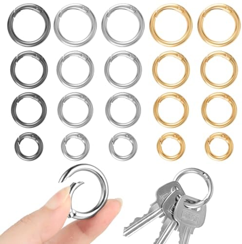 Molain 20 Stück Runde Karabiner, O-Ring Zinklegierung Karabiner, 20/24/26/30mm Runde Karabiner Federöffnung Für Schlüsselkette Rucksack Handtasche DIY Handwerk Zubehör(silber+schwarz+gold)