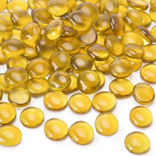 VGOODALL 450g 1LB 80-100PCS Yellow Flat Glass Pebbles, Decorative Gem Glass Pebbles for Vase Filler, Table Scatter, Home Decor