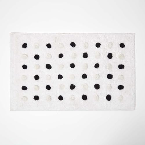 Homescapes Badematte schwarz-weiß gepunktet 50x80 cm, Badvorleger Baumwolle getuftet