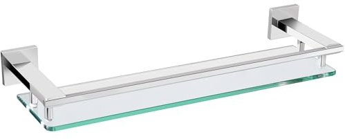 LANC A7613CP Badezimmer-Regal, Glasregale, schwebend, gehärtetes Glas, rechteckig, Edelstahl, Wandmontage, silberfarben, poliert, Regale für Badezimmer, Küche, Organizer, Zubehör, 50,8 cm