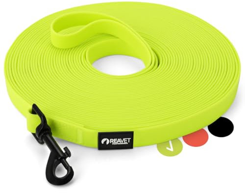 ReaVET Schleppleine für Hunde 15 Meter, Neon Gelb I Robuste & wasserfeste Hundeleine lang I Übungsleine mit Griff, Trainingsleine Laufleine für große & kleine Hunde