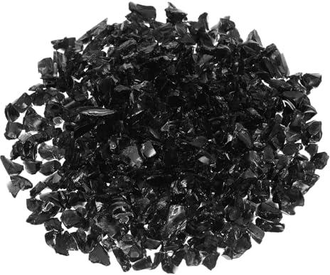 QUARKZMAN 0,66 Pfund Feuerglasstein, 6-9mm Hochglanz reflektierende Feuertischglassteine für Kamin Feuertisch Haus Garten Dekoration, Vasenfüller, Landschaftsgestaltung, Schwarz