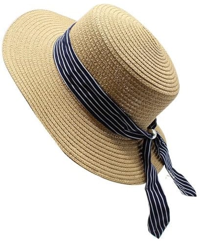 Chapeau de Paille d'été for Femme avec Rayures de Perles, Casquette Pare-Soleil for étudiante, Chapeau de Paille Pare-Soleil Respirant(Kaki)