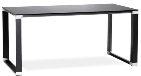 Schwarzer Glastisch 140x70cm | Eleganter Computertisch fürs Moderne Arbeitszimmer | Designschreibtisch mit verchromten Elementen | Stilvolle Arbeitsfläche für minimalistisches Home-Office | KERIX