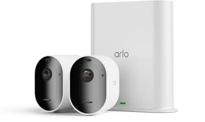 Arlo Pro 5 Security Camera Outdoor Wireless with SmartHub Local Storage, 2K Outdoor Camera Kit with Rechargeable Battery, Free Trial of Secure, Advanced Colour Night Vision, 2 Cameras, White