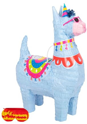 Fax Potato 2pc Lama Piñata- und Augenbinden-Set - Blau - Mexikaner Kinder Mädchen Jungs Geburtstagsfeier Parteien Spiele Dekorationen Bausatz