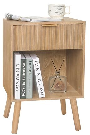 Fultyle Beistelltisch mit Schublade, rustikaler Nussbaum