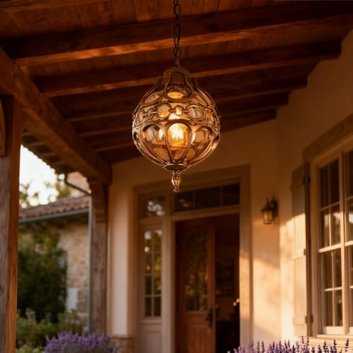 XINYASEE Retro Industrial Style Pendant Light, Copper-Colored Spherical Pendant Light with Glass lampshade, Decorative Ceiling Light, Suitable for Kitchen Island, Dining Room, Bedroom(A-Bronze)