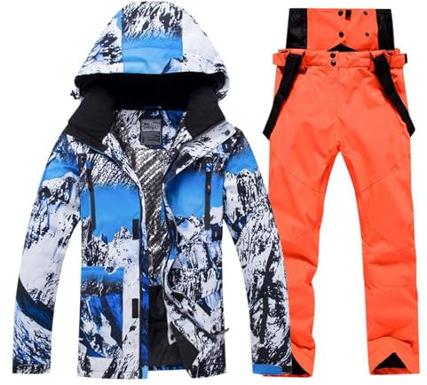 Generisch Skibekleidung Herren Komplettset, Skianzug Herren 2 Teilig mit Kapuzen Skibekleidung Wasserdicht Tracksuit Winter Schneeanzug Jacke und Hosen Warme Skijacke Winddicht Schneemantel