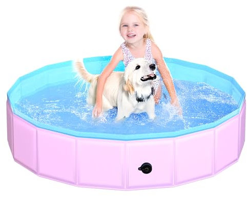 CACSPS Piscine Pliante pour Chien 120x30 cm - Piscine pour Enfants en Plastique Rigide Pliable pour Chiens et Enfants, Baignoire antidérapante pour Animaux de Compagnie (Rose)