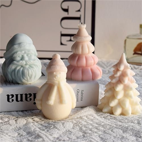 Lot de 4 moules à bougies en forme de sapin de Noël 3D en silicone for la fabrication de savon, fabrication de mèches de bougies for bougies en cire, savon, argile, gâteaux artisanaux, décoration de f