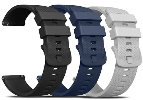 Wanme Cinturino per Orologi 22mm 20mm, 3 Pezzi Cinturini di Ricambio in Silicone con Rilascio Rapido per Uomo e Donna, Impermeabile in Gomma Morbida, Nero+Grigio+Blu Navy