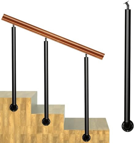 Geländer für Außentreppen, schwarzer Handlauf aus Schmiedeeisen verstellbare Balustradenpfosten zur seitlichen Montage, Handlauf-Geländer-Set für Veranda-Treppen für Betonziegel oder Holzstufen(85cm(3